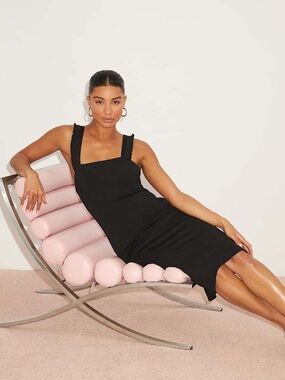 LULU’S Persuasion Black Ruffled Bodycon Midi Dress